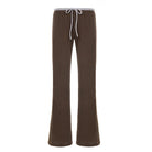 Brown sweatpants with a white drawstring on a white background