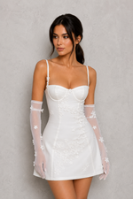 Women’s Floral Appliqué Mesh Mini Dress for Parties & Special Occasions