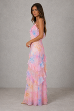 Women’s Floral Chiffon Maxi Dress with Ruffle Detail for Wedding Guest & Occasion Wear