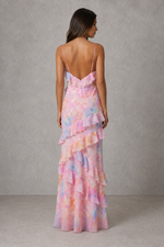 Women’s Floral Chiffon Maxi Dress with Ruffle Detail for Wedding Guest & Occasion Wear