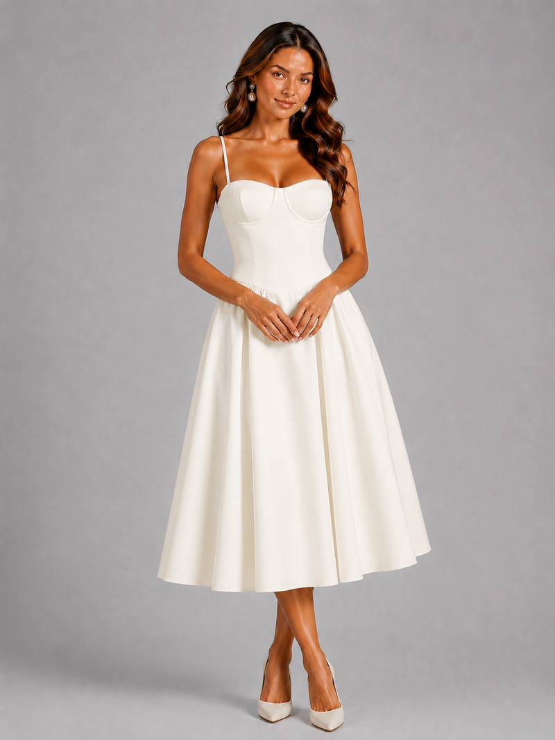 Corset Midi Dress for Summer Events & Wedding Guests
