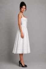 Women’s Floral Cotton Midi Dress with Lace-Up Back for Bridal & Occasion Wear