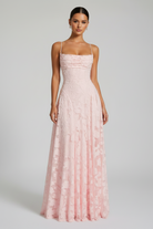 Women’s floral maxi occasion dress with fitted bodice and flowing skirt for elegant events