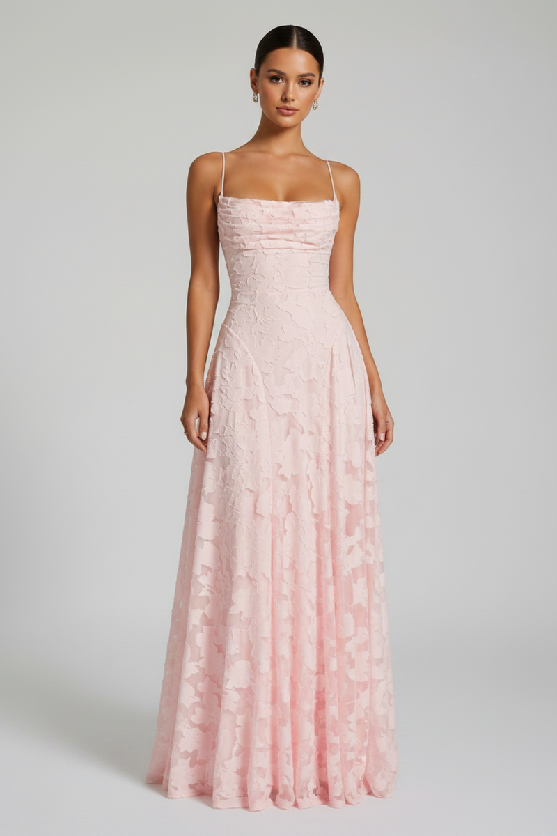 Women’s floral maxi occasion dress with fitted bodice and flowing skirt for elegant events