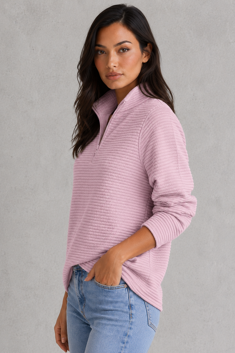 Women’s Half Zip Knitted Jumper - Relaxed Fit Collared Pullover