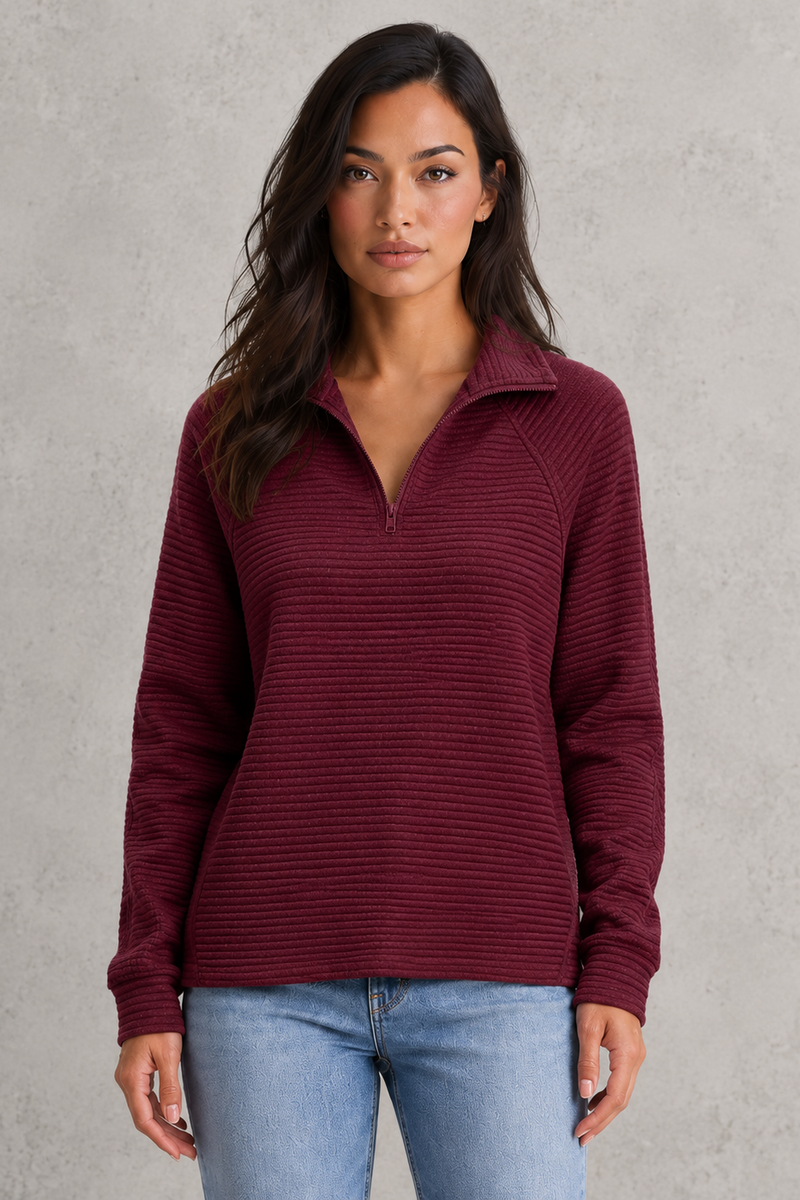 Women’s Half Zip Knitted Jumper - Relaxed Fit Collared Pullover