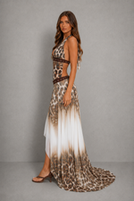 Women’s Halter Backless Maxi Dress with Waterfall Hem for Formal & Evening Wear