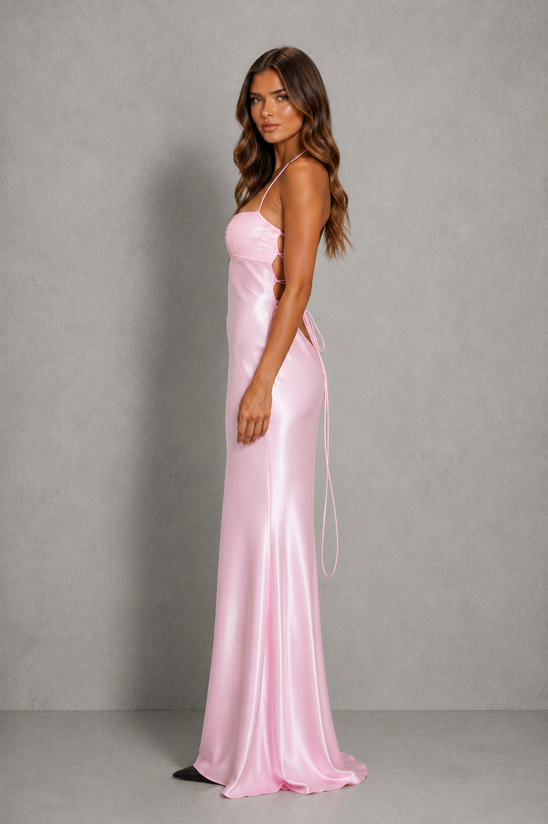 Women's Satin Maxi Dress – Wedding Guest, Halter Neck & Evening Dress