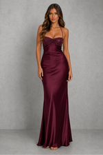 Women's Satin Maxi Dress – Wedding Guest, Halter Neck & Evening Dress