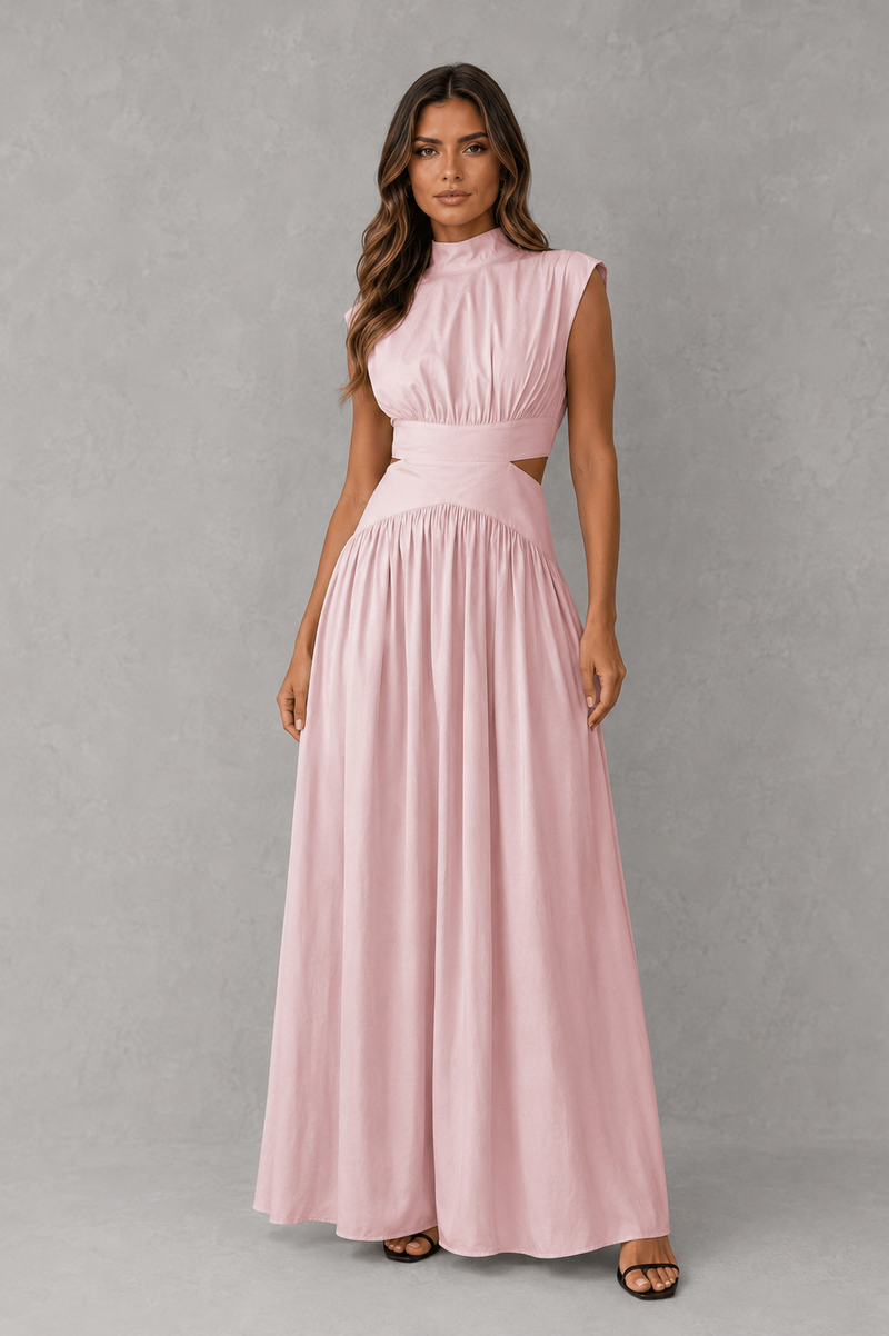 Women’s High Neck Lace-Up Back Maxi Dress for Formal & Evening Wear