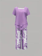 Women’s leaf print top and pants two piece set with relaxed fit