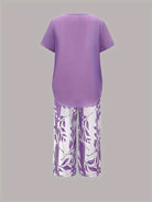 Women’s leaf print top and pants two piece set with relaxed fit
