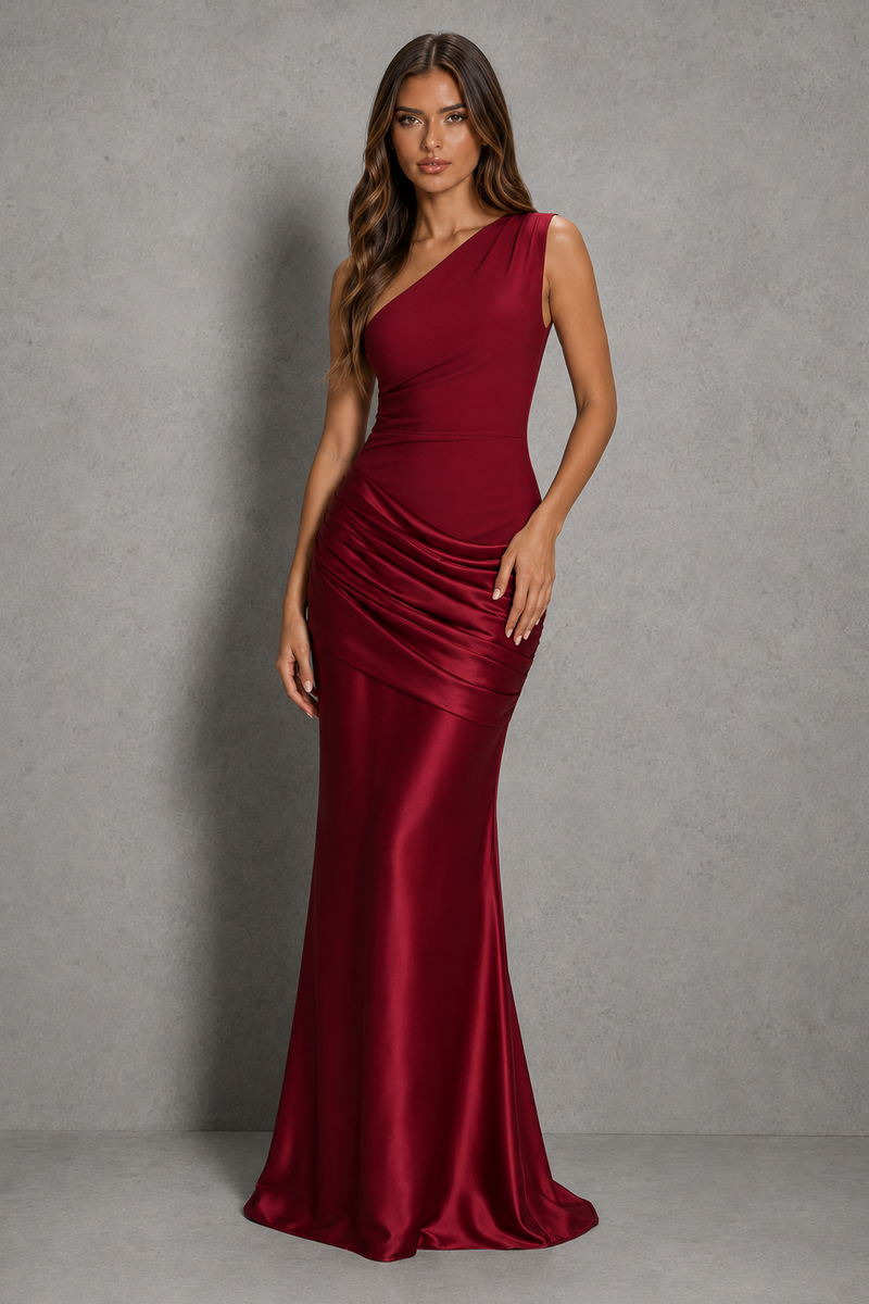 Women’s One-Shoulder Maxi Dress with Draped Detail for Formal & Evening Wear
