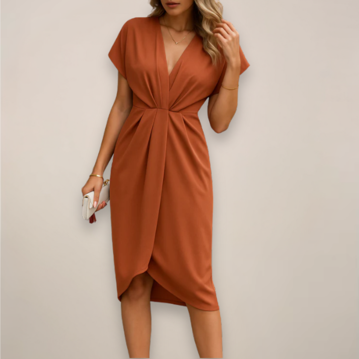 Women’s midi wrap dress with adjustable tie waist and relaxed fit