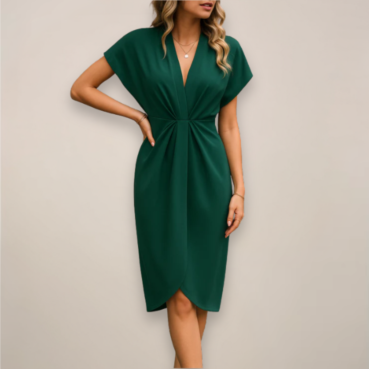 Women’s midi wrap dress with adjustable tie waist and relaxed fit
