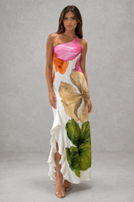 Women’s One Shoulder Floral Maxi Dress with Ruffle Hem for Summer & Occasion Wear