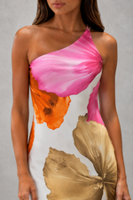 Women’s One Shoulder Floral Maxi Dress with Ruffle Hem for Summer & Occasion Wear
