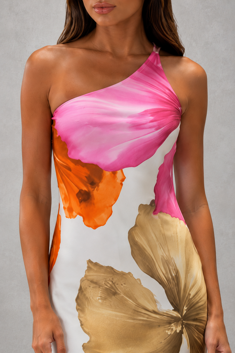 Women’s One Shoulder Floral Maxi Dress with Ruffle Hem for Summer & Occasion Wear