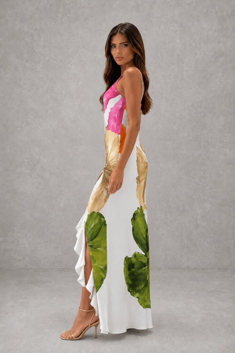Women’s One Shoulder Floral Maxi Dress with Ruffle Hem for Summer & Occasion Wear