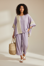 Women’s oversized top with striped wide leg pants two piece set
