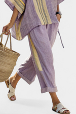 Women’s oversized top with striped wide leg pants two piece set