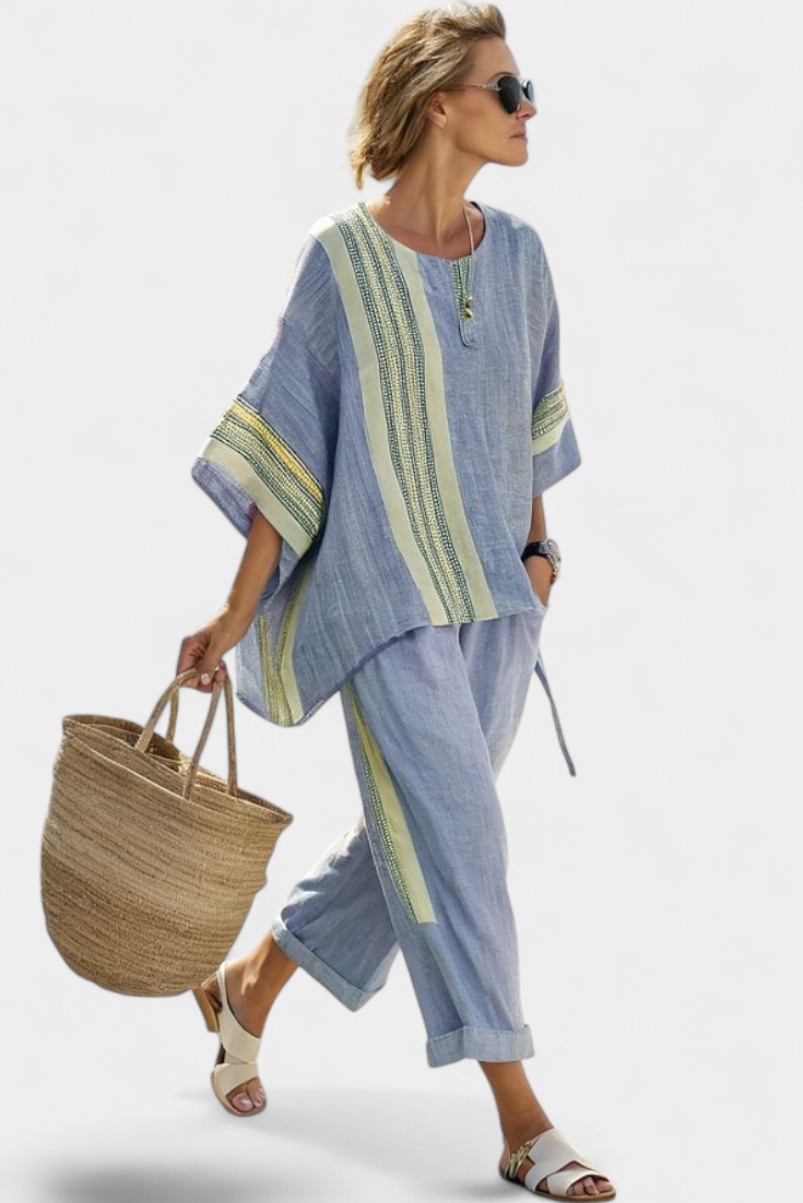 Women’s Oversized Top and Striped Wide Leg Pants Set - Craw Leigh