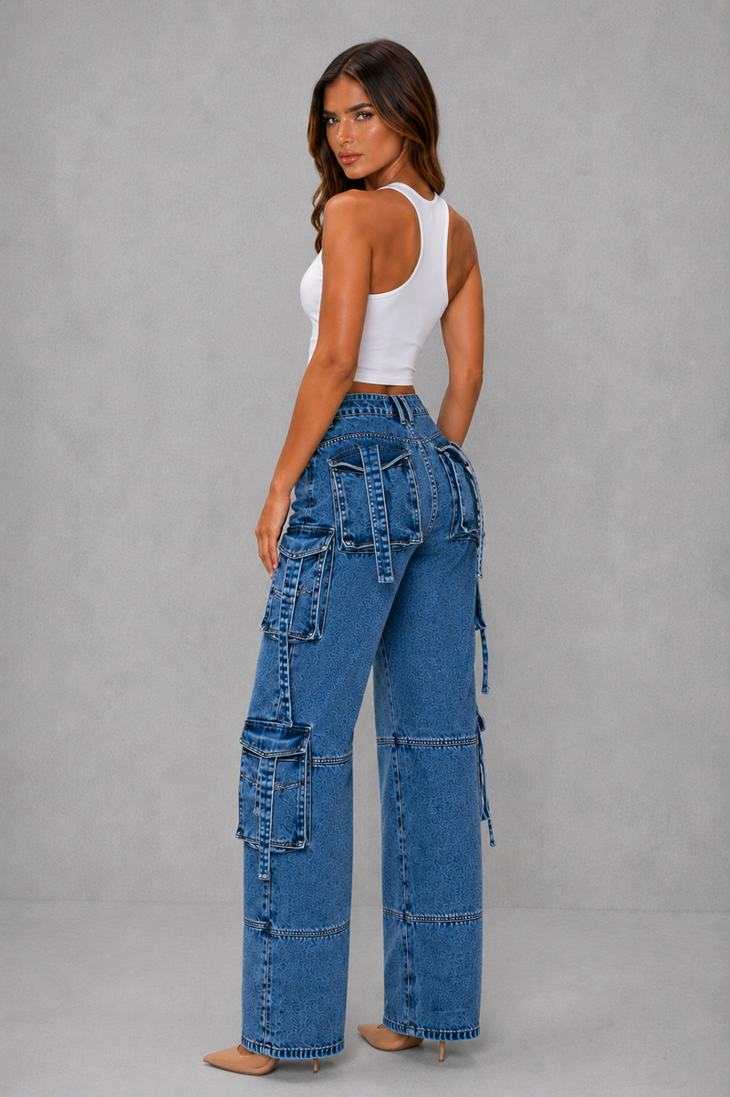 Women’s Oversized Wide Leg Denim Cargo Pants for Casual Streetwear