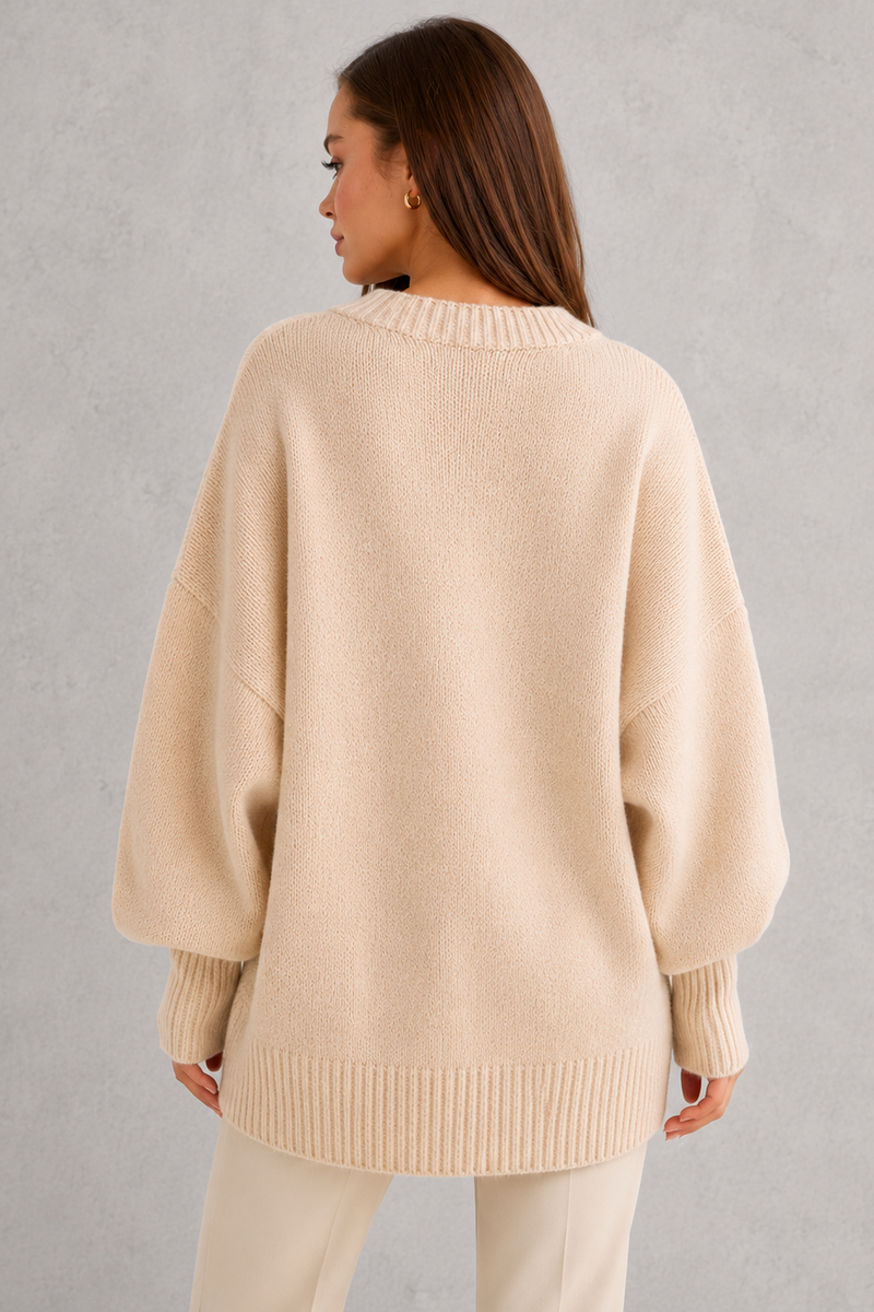 Women’s Oversized Wool Blend Jumper - Relaxed Fit Crew Neck Knit