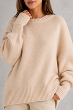 Women’s Oversized Wool Blend Jumper - Relaxed Fit Crew Neck Knit