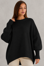 Women’s Oversized Wool Blend Jumper - Relaxed Fit Crew Neck Knit