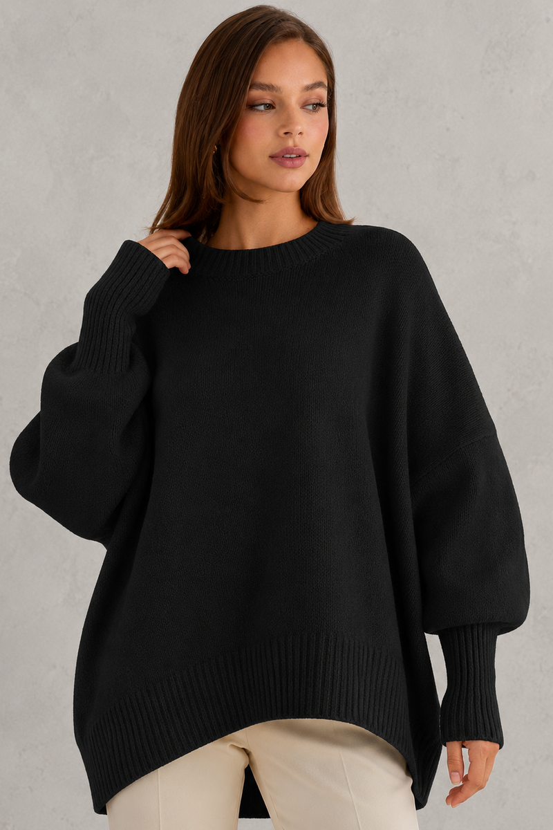 Women’s Oversized Wool Blend Jumper - Relaxed Fit Crew Neck Knit