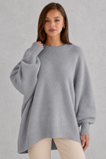 Women’s Oversized Wool Blend Jumper - Relaxed Fit Crew Neck Knit