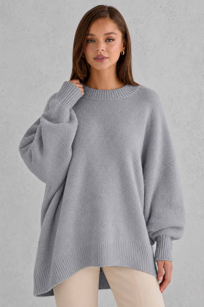 Women’s Oversized Wool Blend Jumper - Relaxed Fit Crew Neck Knit