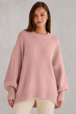 Women’s Oversized Wool Blend Jumper - Relaxed Fit Crew Neck Knit