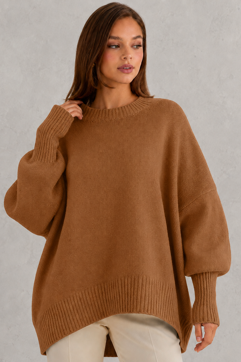 Women’s Oversized Wool Blend Jumper - Relaxed Fit Crew Neck Knit