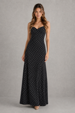 Women’s Polka Dot Maxi Dress with Sweetheart Neckline for Evening & Special Occasion Wear