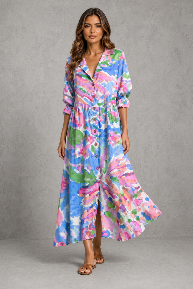 Women’s Printed Shirt Dress with Relaxed Fit for Casual Summer & Holiday Wear