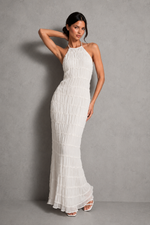 Women’s Ruched Smocked Maxi Dress with Tie Detail for Wedding, Casual & Occasion Wear