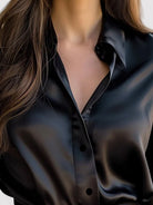 Women’s satin blend long sleeve blouse with relaxed fit and classic collar