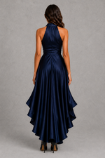 Women’s Satin Halter Maxi Dress with Ruffle Hem for Evening & Formal Wear