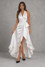 Women’s Satin Halter Maxi Dress with Ruffle Hem for Evening & Formal Wear
