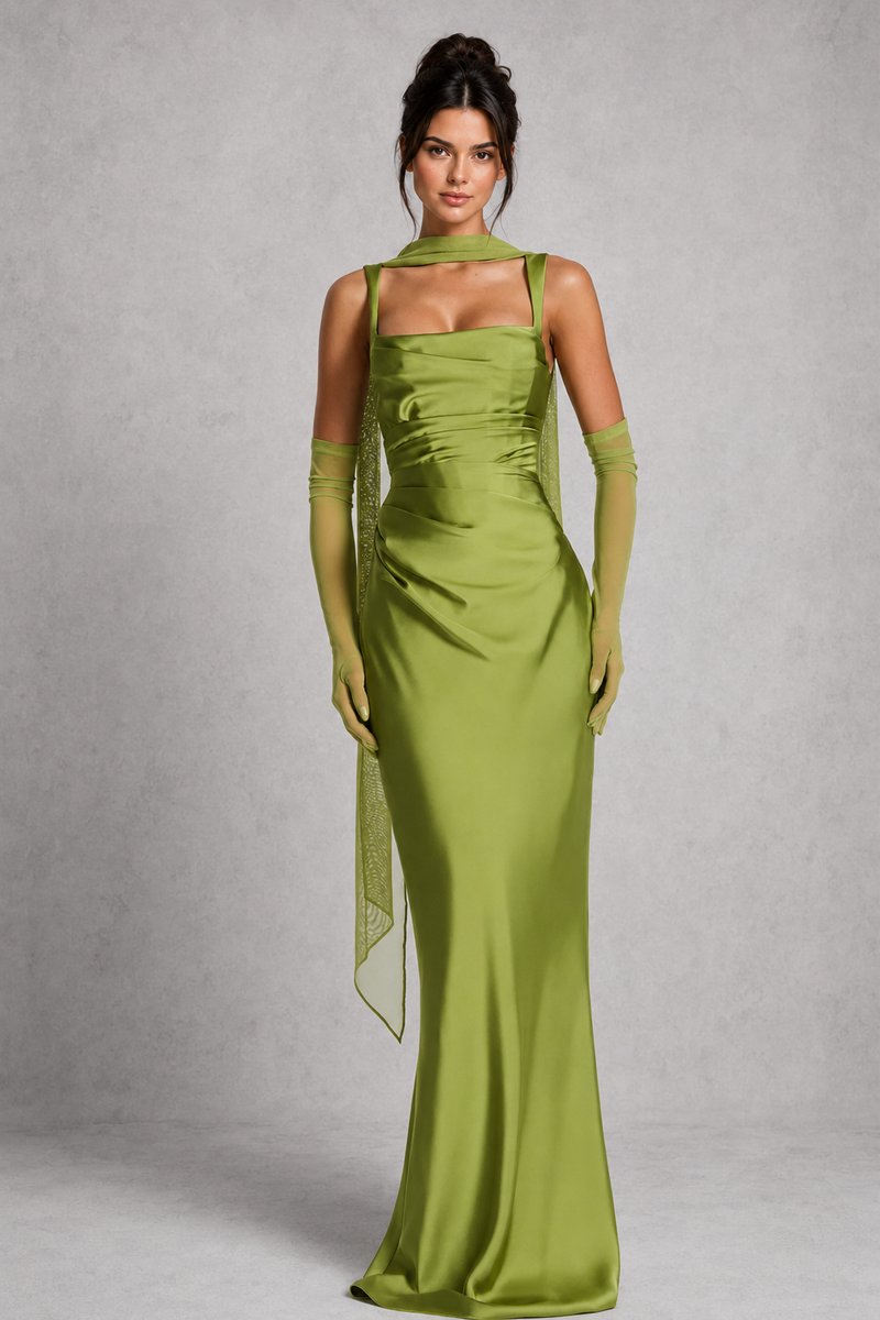 Women’s Satin Maxi Dress with Corset Bodice for Evening & Formal Wear