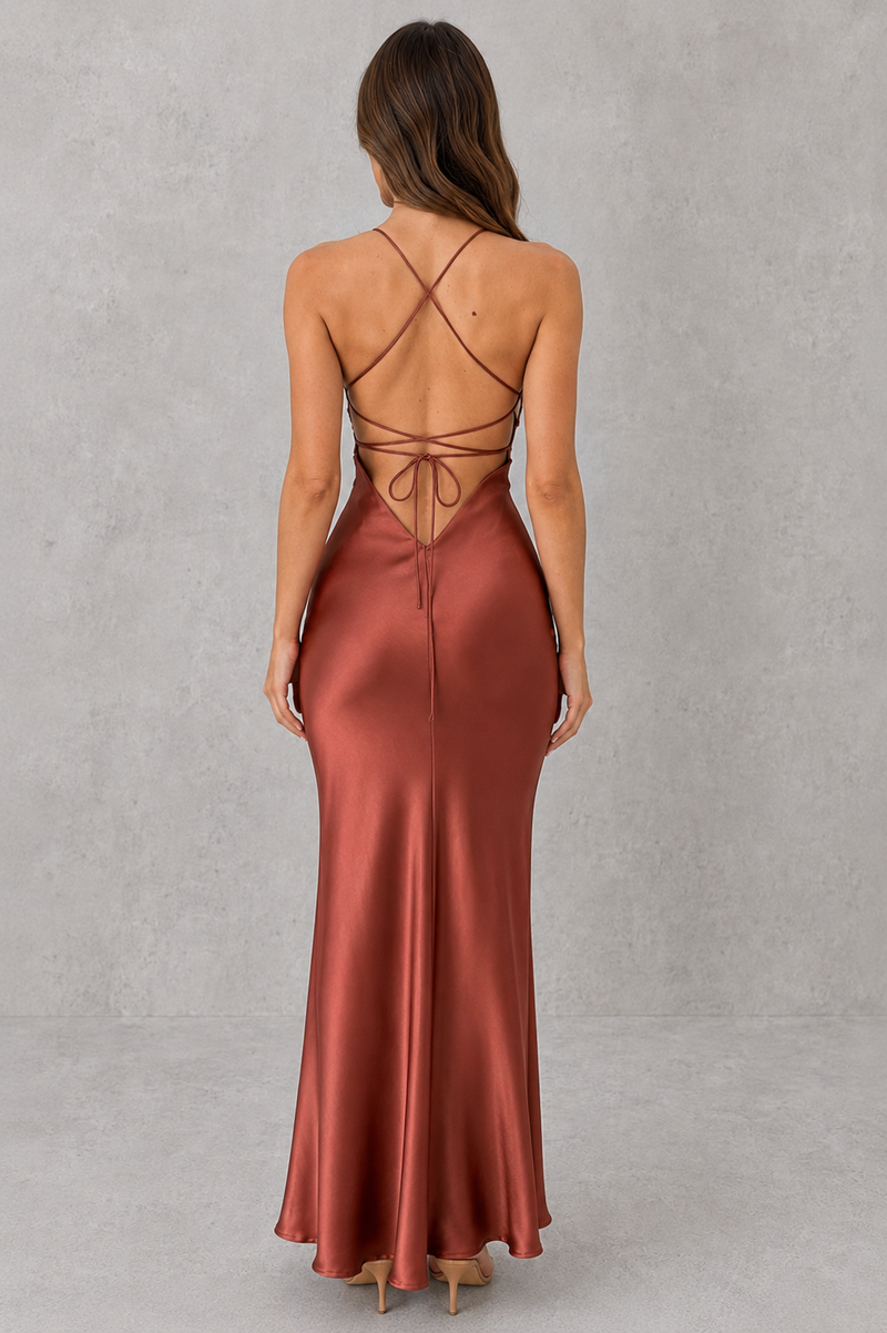 Women's Satin Maxi Dress with Open Back Detail for Evening & Formal We – Craw-leigh