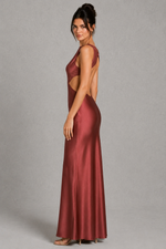 Women’s Satin Maxi Dress with Open Back Detail for Evening & Formal Wear