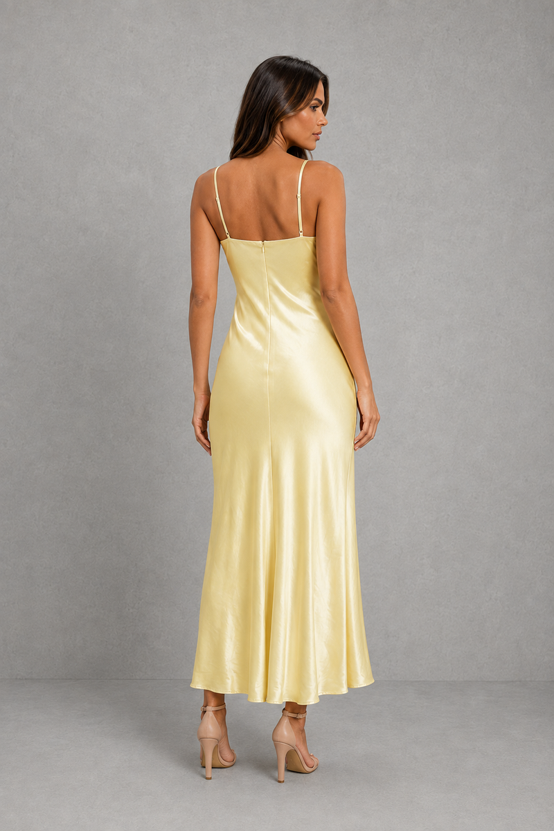 Women’s Satin Slip Maxi Dress with Cross Back Straps for Evening & Occasion Wear