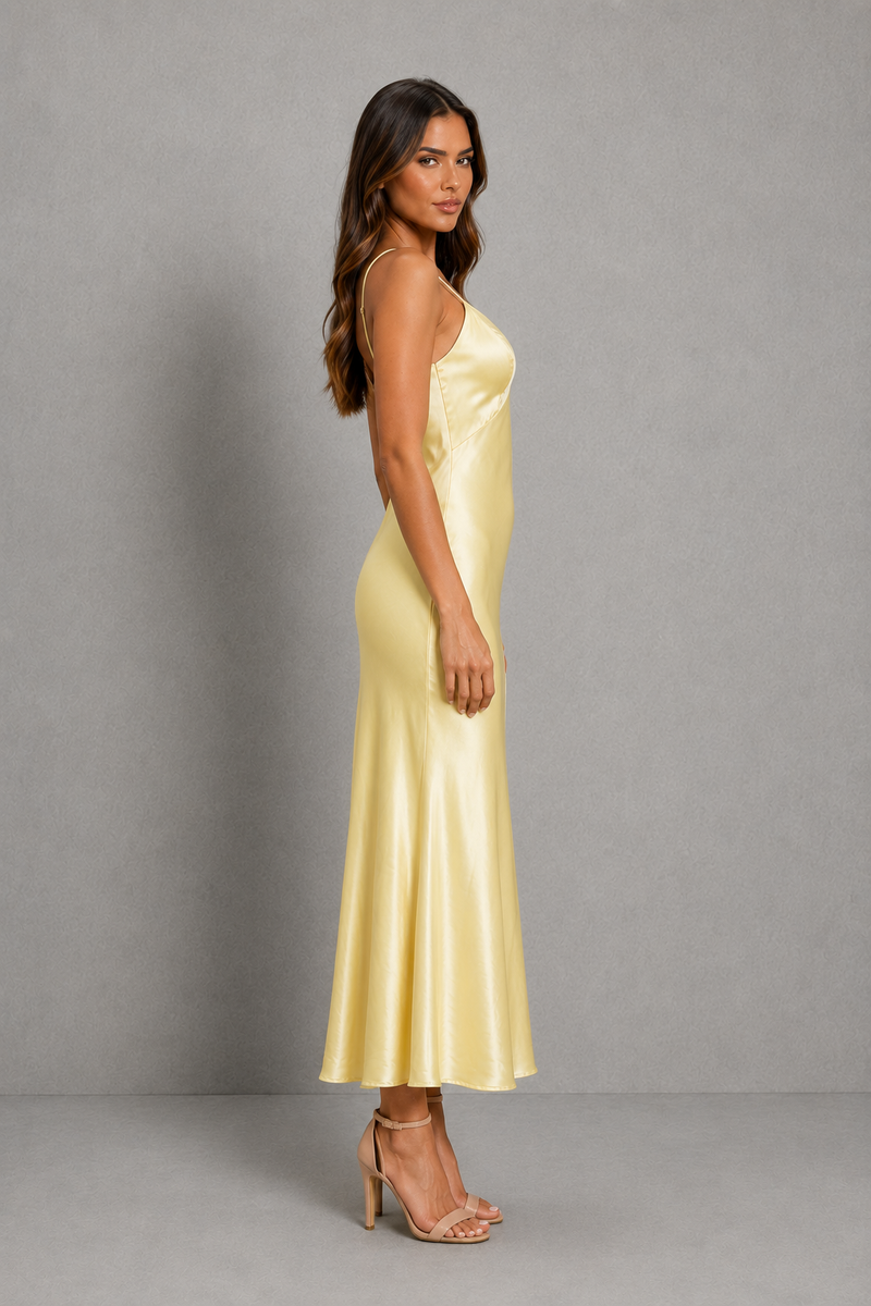 Women’s Satin Slip Maxi Dress with Cross Back Straps for Evening & Occasion Wear