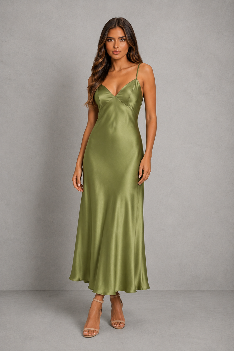 Women’s Satin Slip Maxi Dress with Cross Back Straps for Evening & Occasion Wear