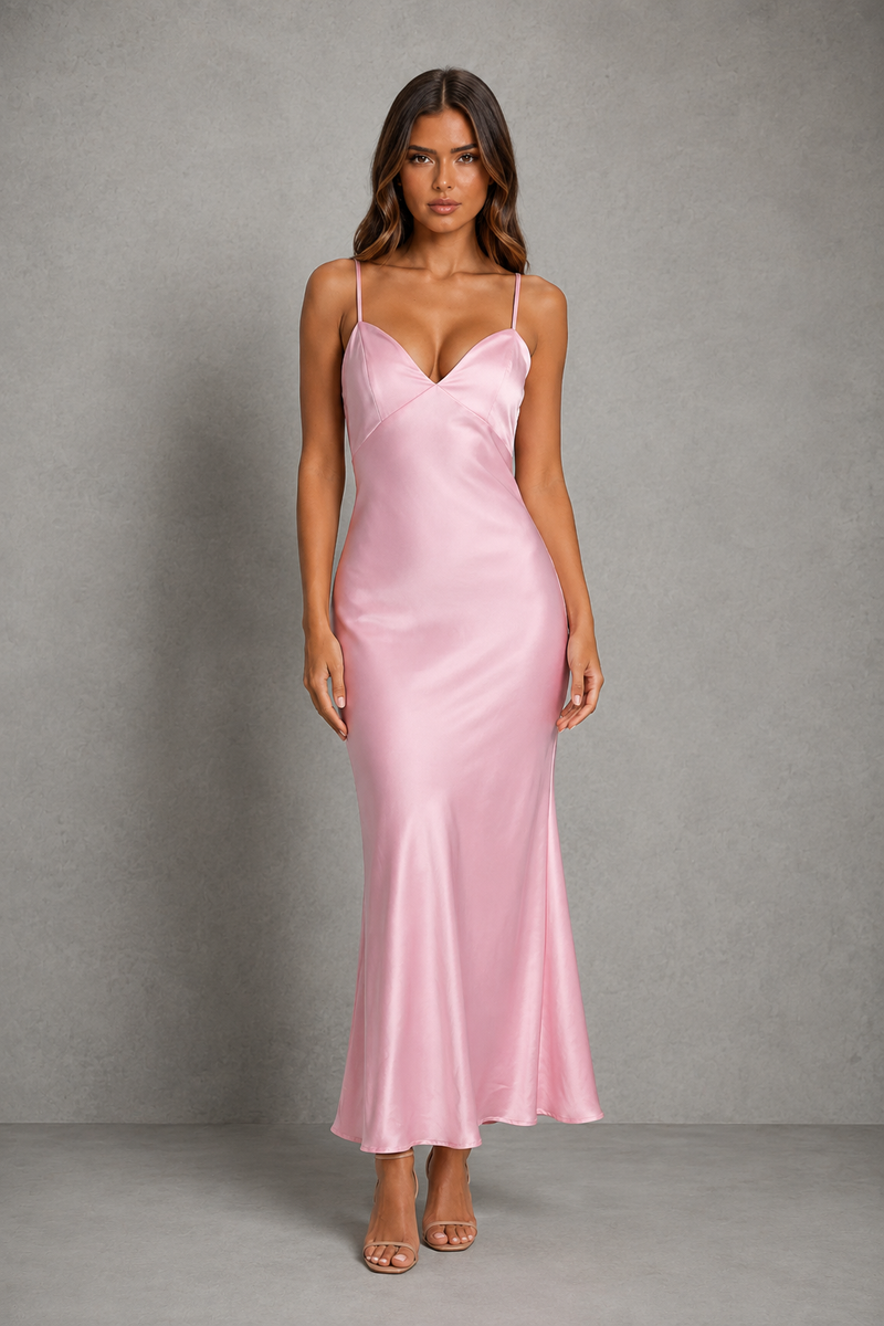 Women’s Satin Slip Maxi Dress with Cross Back Straps for Evening & Occasion Wear