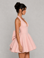 Women’s Sequin Tweed Mini Dress with Detachable Bow Detail for Parties & Special Occasions