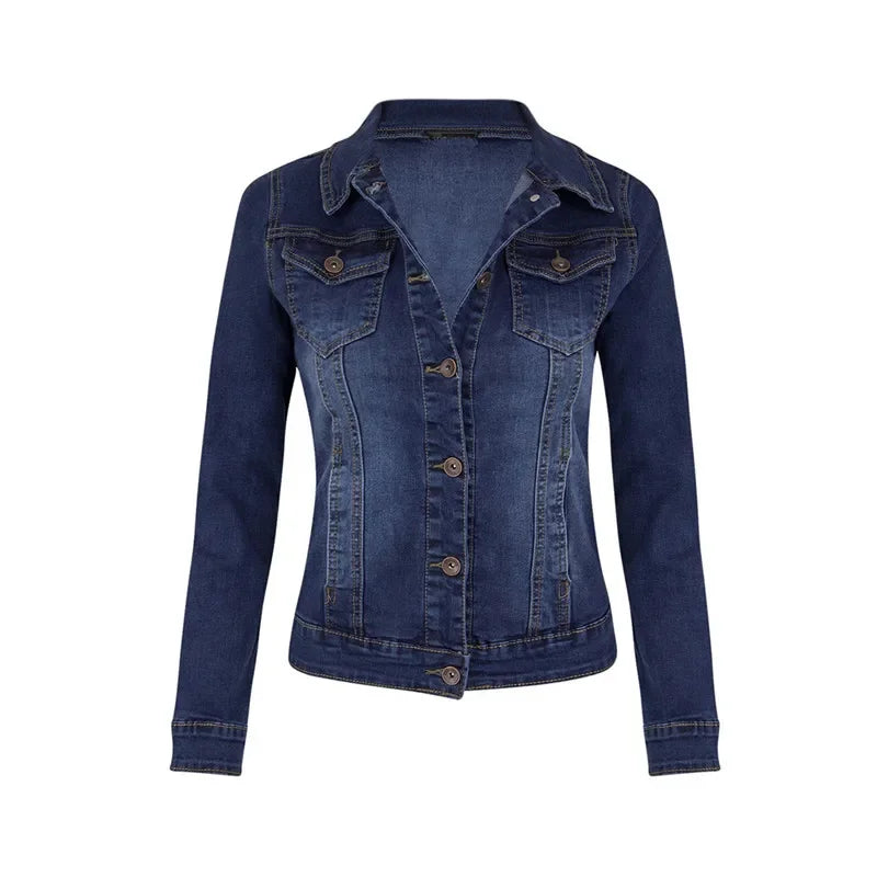 Blue denim jacket on a white background